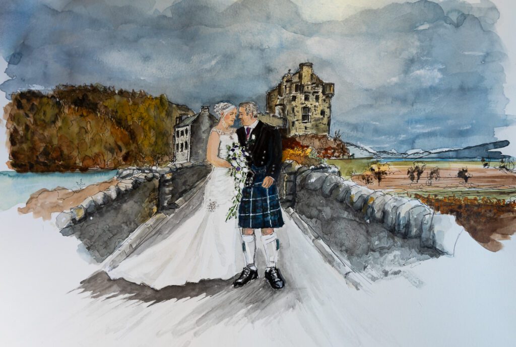 Wedding painting watercolour Eilean Donan Castle