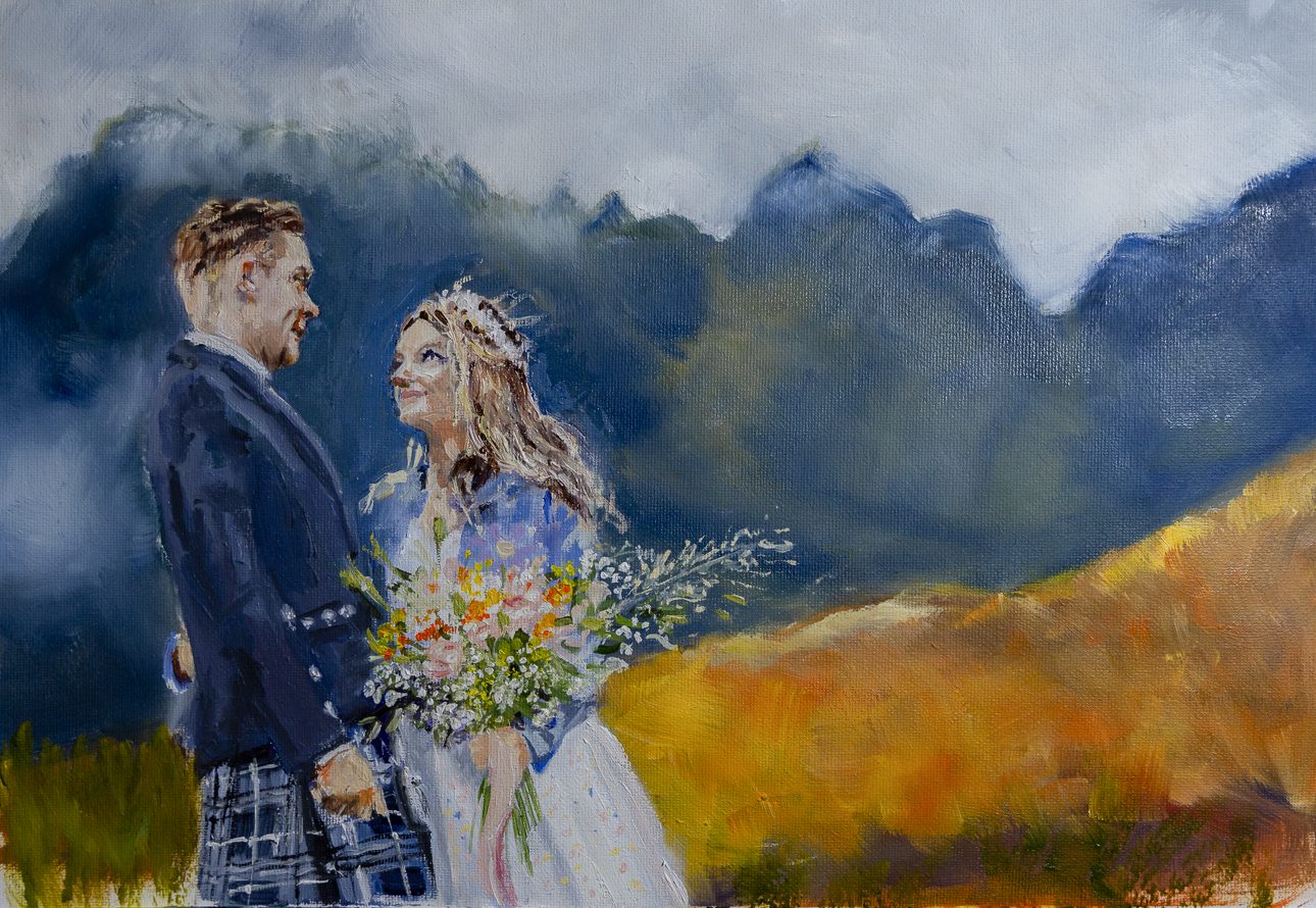 Wedding elopement painting Isle of Skye Scotland